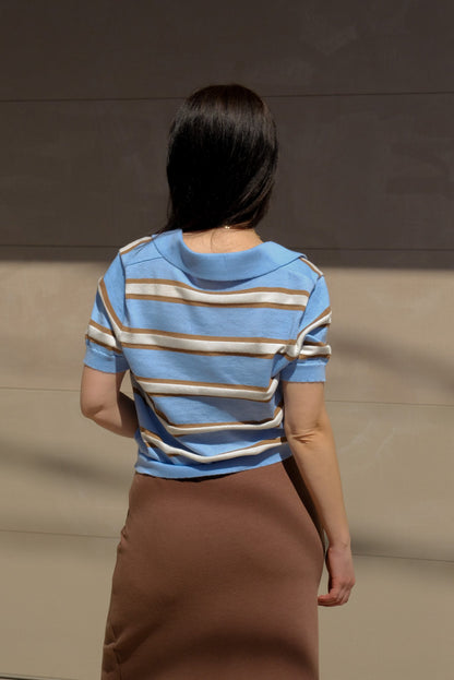 Striped Summer Polo in Baby Blue