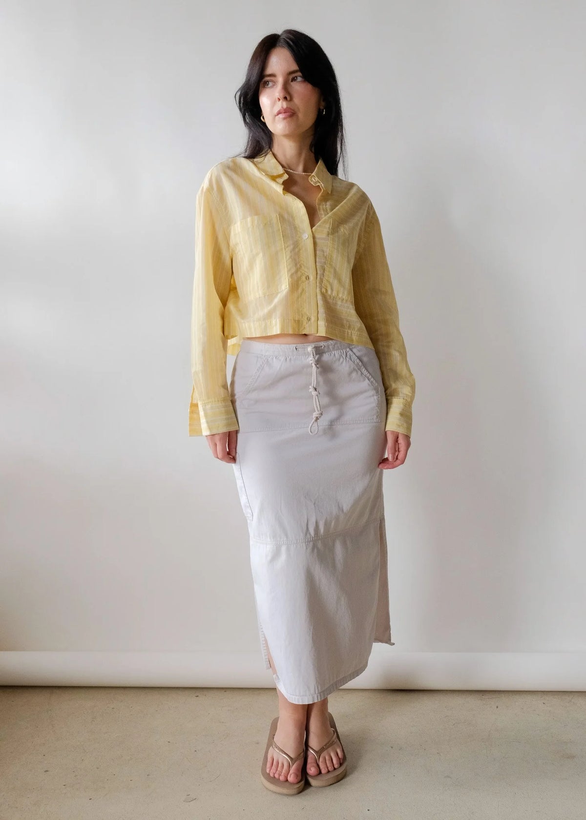 TELA Yellow Pinstripe Crop
