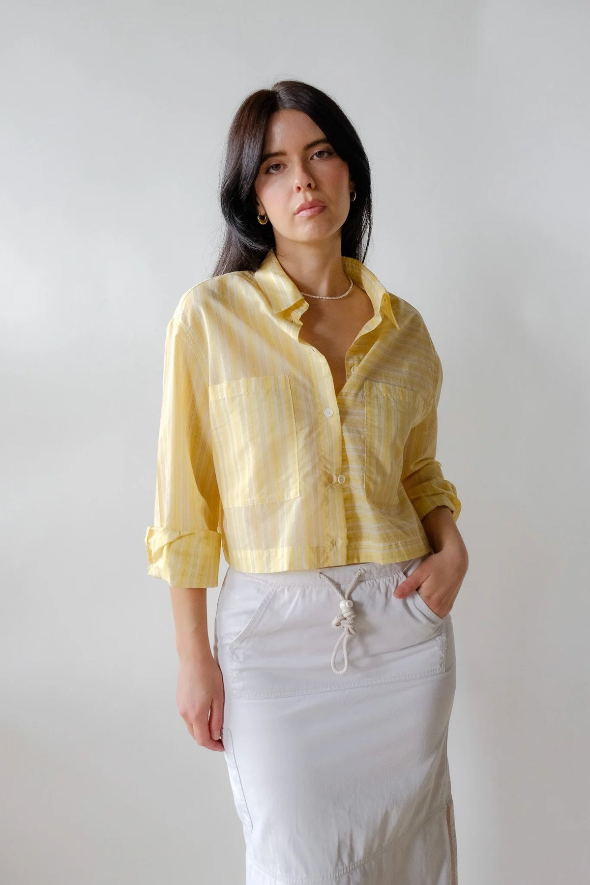TELA Yellow Pinstripe Crop