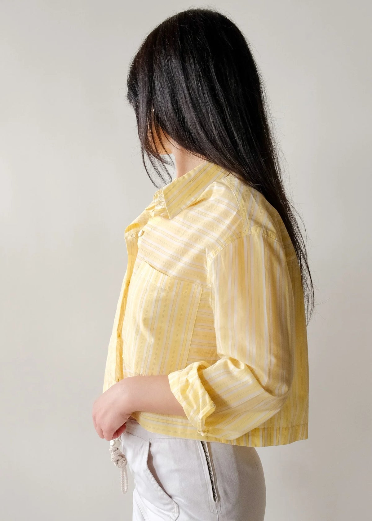 TELA Yellow Pinstripe Crop