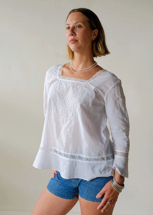 Pintuck Lace Trim Blouse
