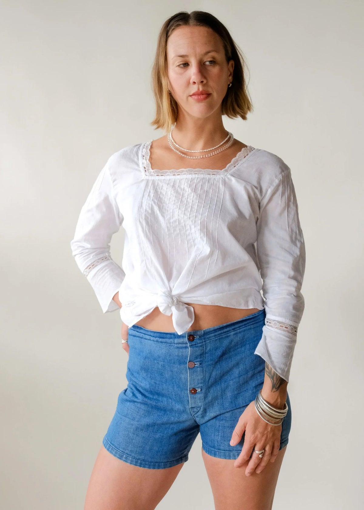 Pintuck Lace Trim Blouse