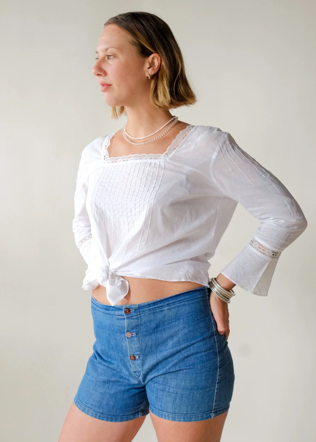 Pintuck Lace Trim Blouse