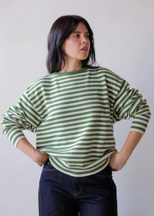 "I Can't Believe It's Not Vintage" Crewneck in Green Stripe