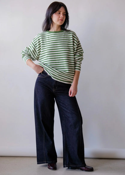 "I Can't Believe It's Not Vintage" Crewneck in Green Stripe