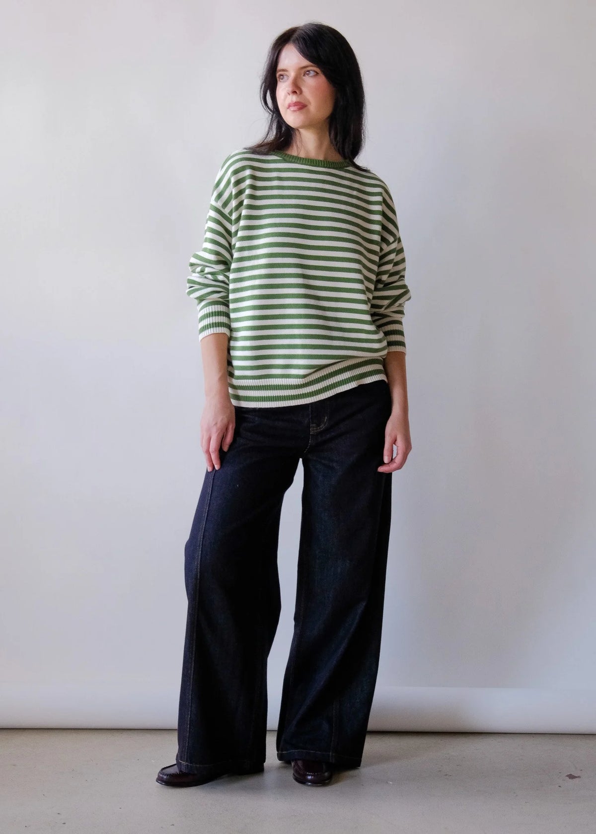 "I Can't Believe It's Not Vintage" Crewneck in Green Stripe