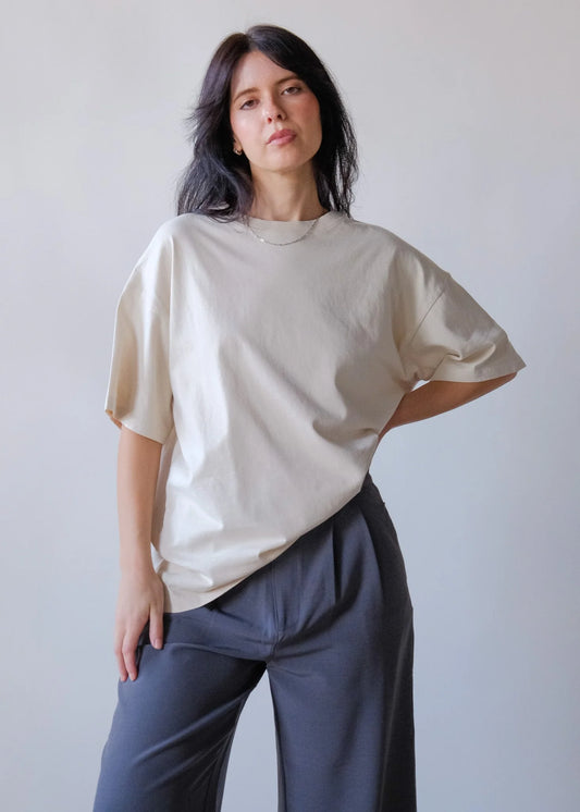 Oversized Cotton Tee Shirt in Bone