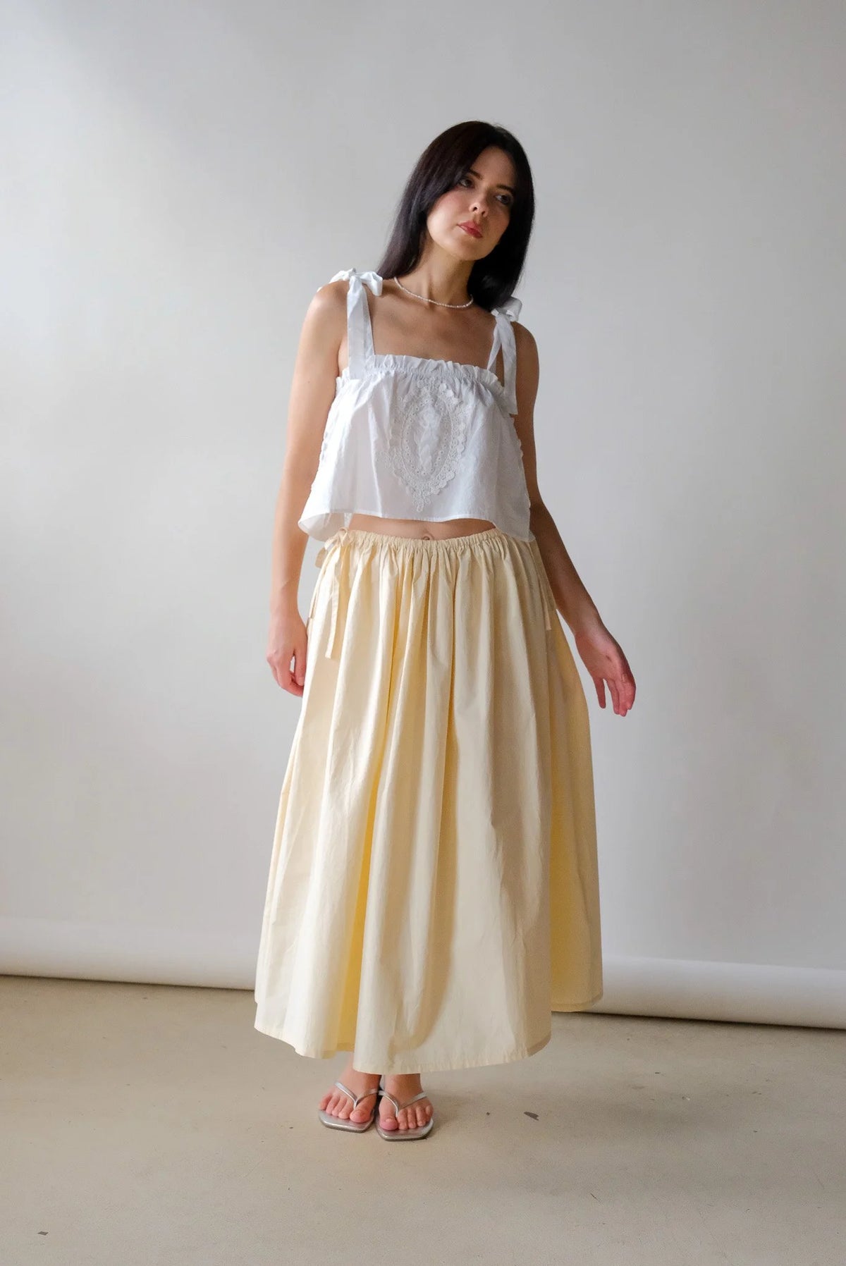 Kiana Drawstring Midi Skirt in Butter Cream