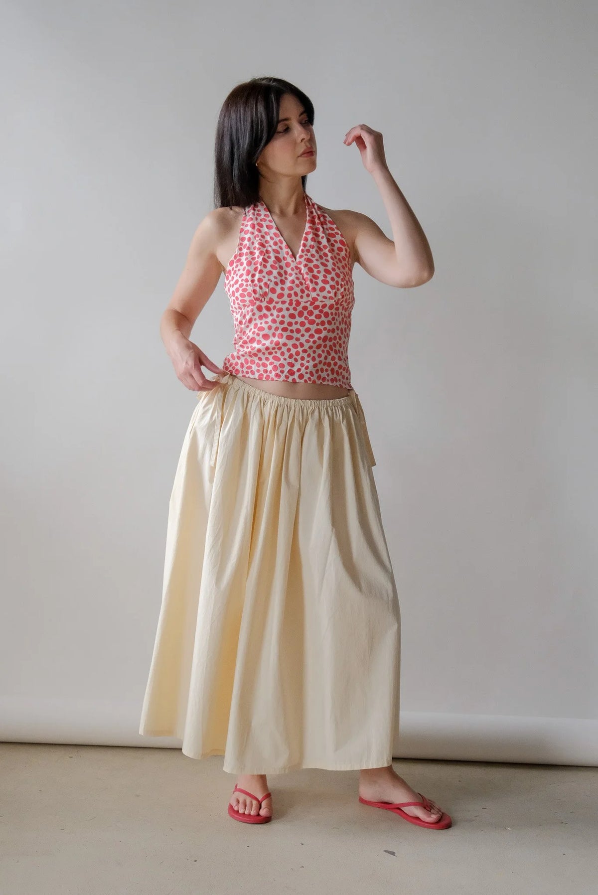 Kiana Drawstring Midi Skirt in Butter Cream