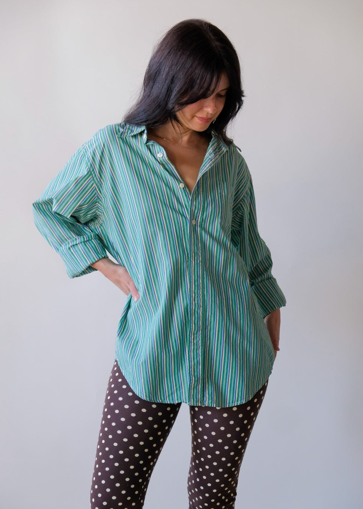 Green Stripe Button Up