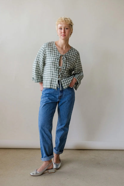 Marina Top in Green Gingham