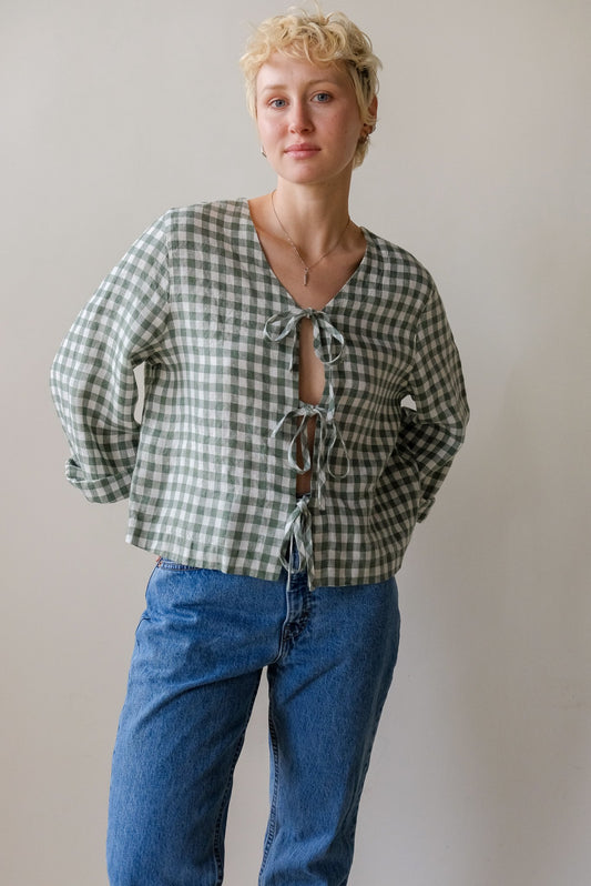 Marina Top in Green Gingham