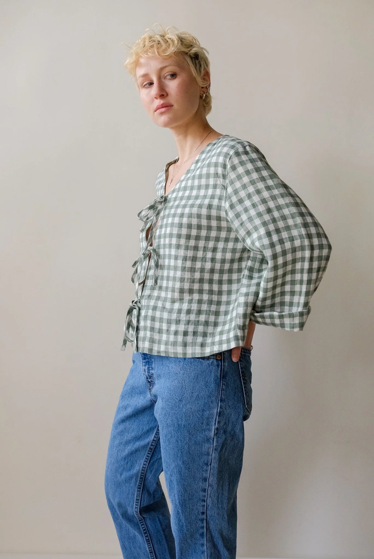 Marina Top in Green Gingham