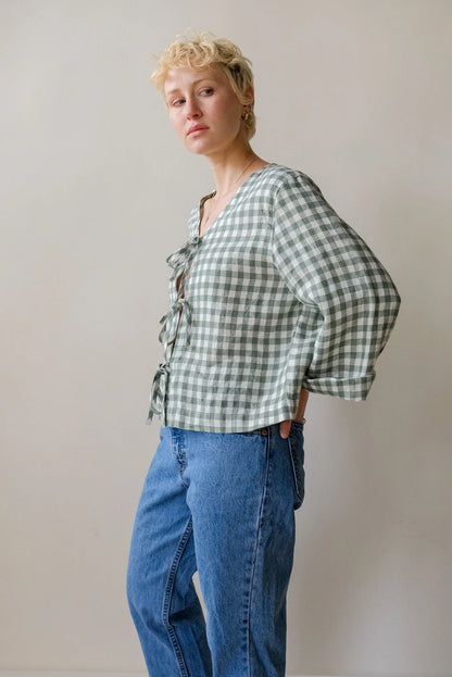 Marina Top in Green Gingham