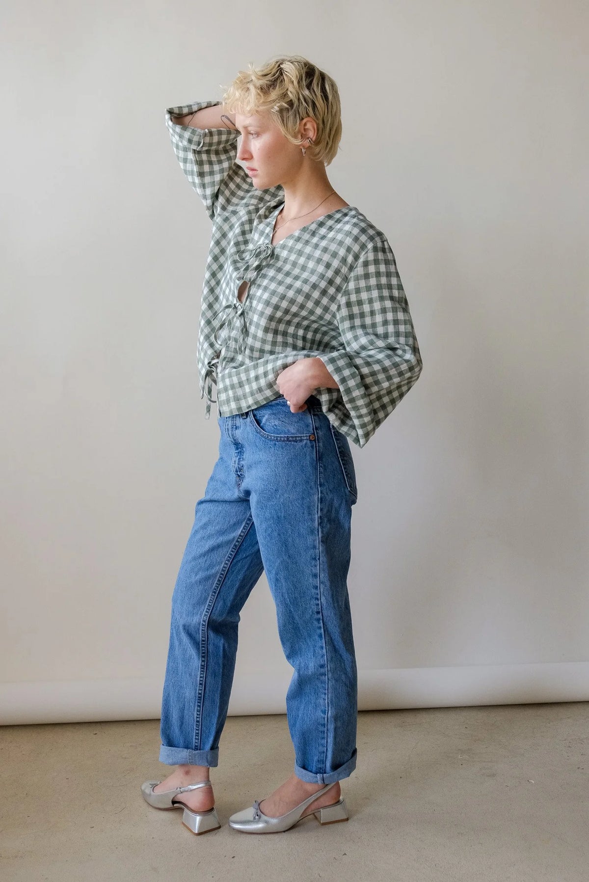 Marina Top in Green Gingham