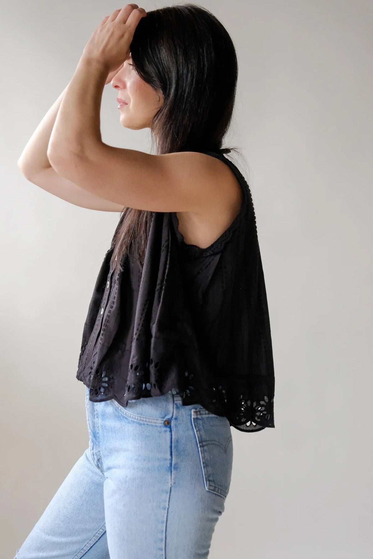 Eyelet Greta Blouse in Onyx