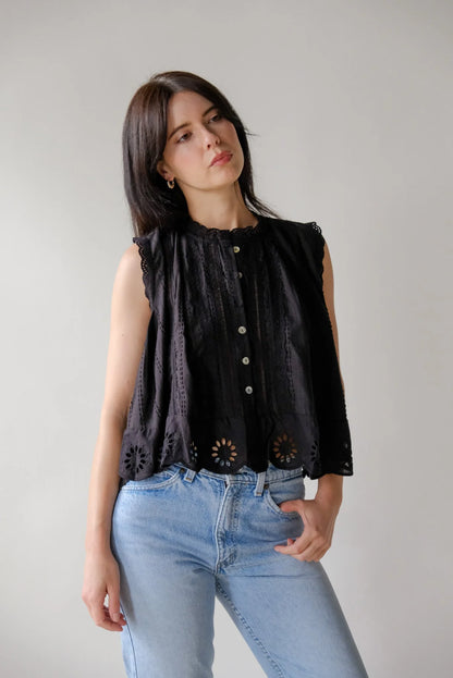 Eyelet Greta Blouse in Onyx