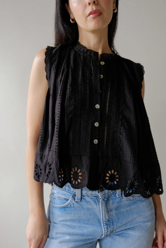 Eyelet Greta Blouse in Onyx