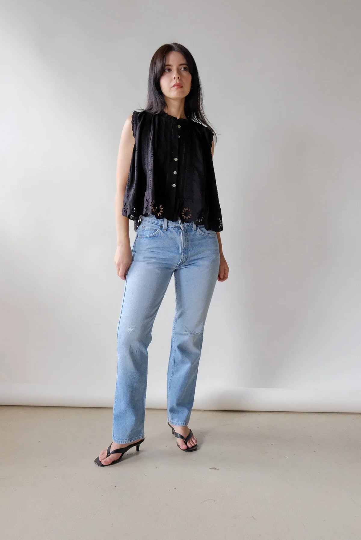 Eyelet Greta Blouse in Onyx