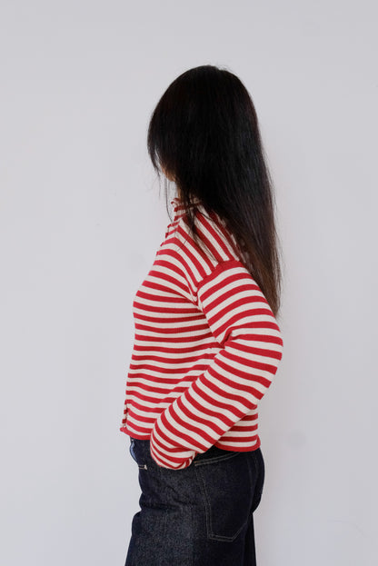 Elina Pinstripe Cardigan in Red