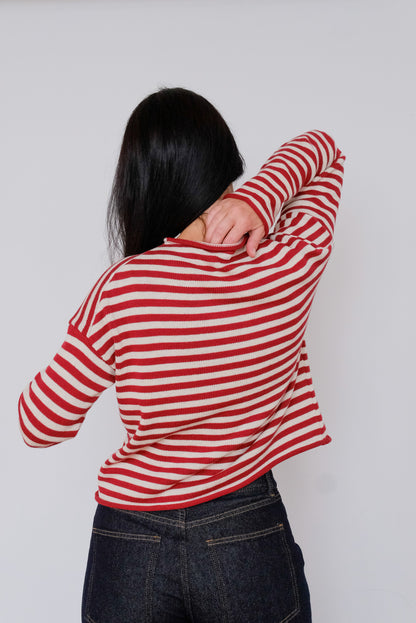 Elina Pinstripe Cardigan in Red