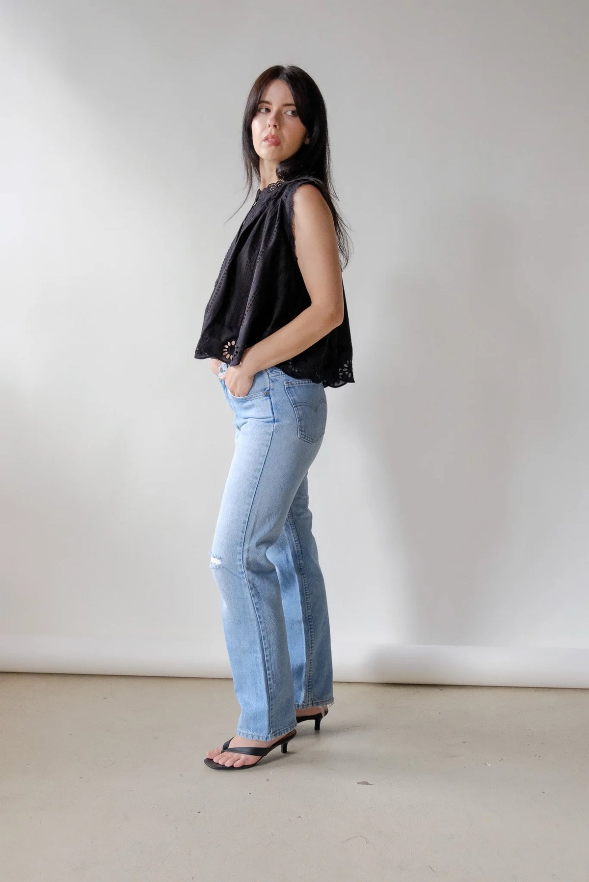 Eyelet Greta Blouse in Onyx
