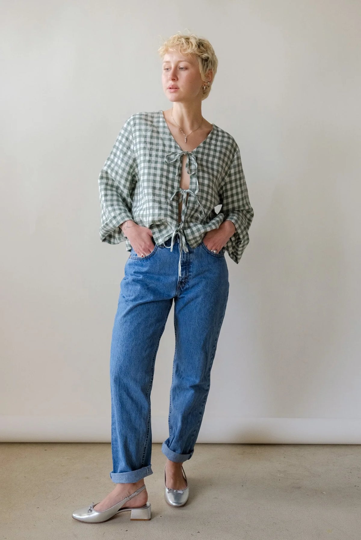 Marina Top in Green Gingham