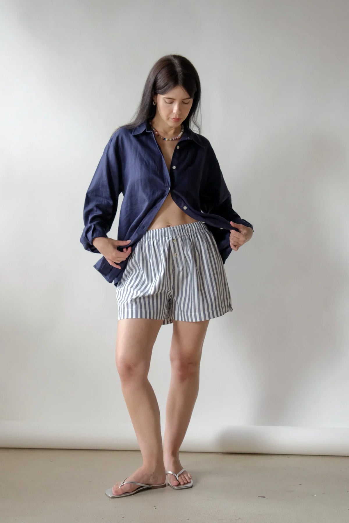 Leigh Boxer Shorts in Pinstripe Navy