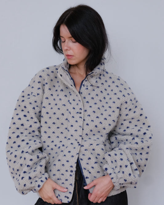 Alfie Sherpa Jacket in Blue Dot