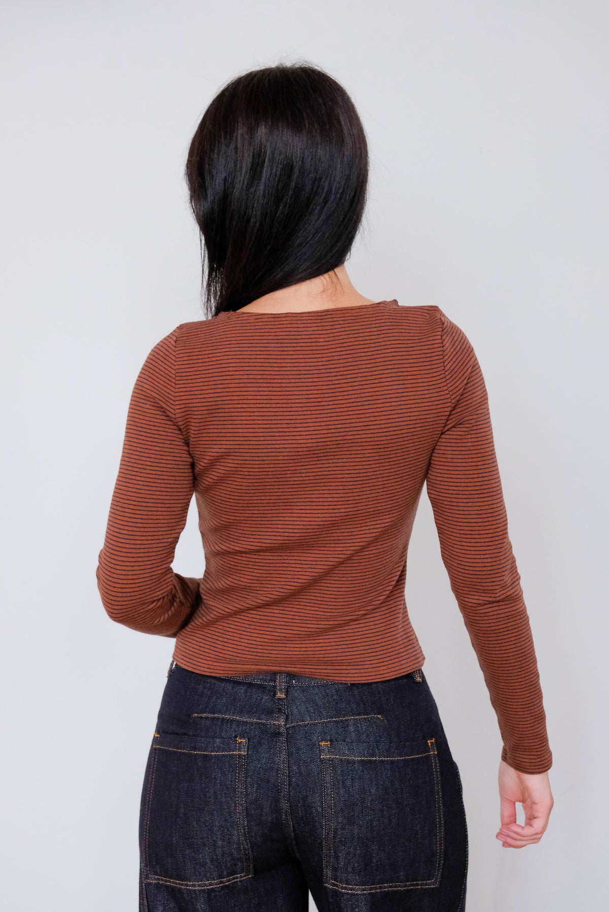 Alicia Pinstripe Long Sleeve in Brown Stripe