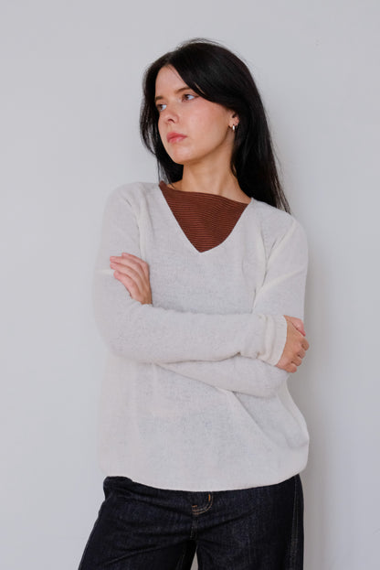 Boxy Knit Jumper in Floral White