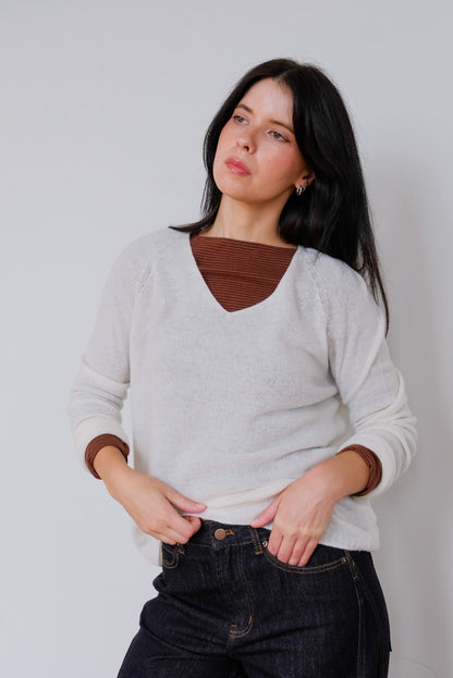 Boxy Knit Jumper in Floral White