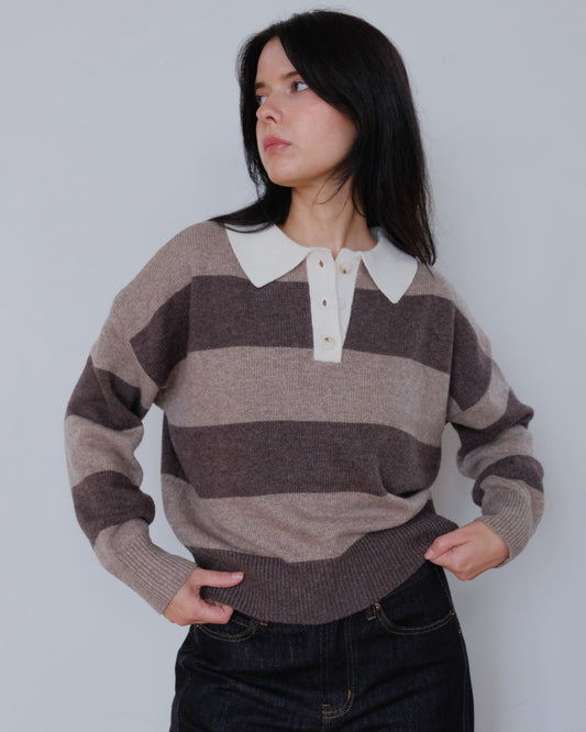 Raelyn Polo Sweater in Mocha