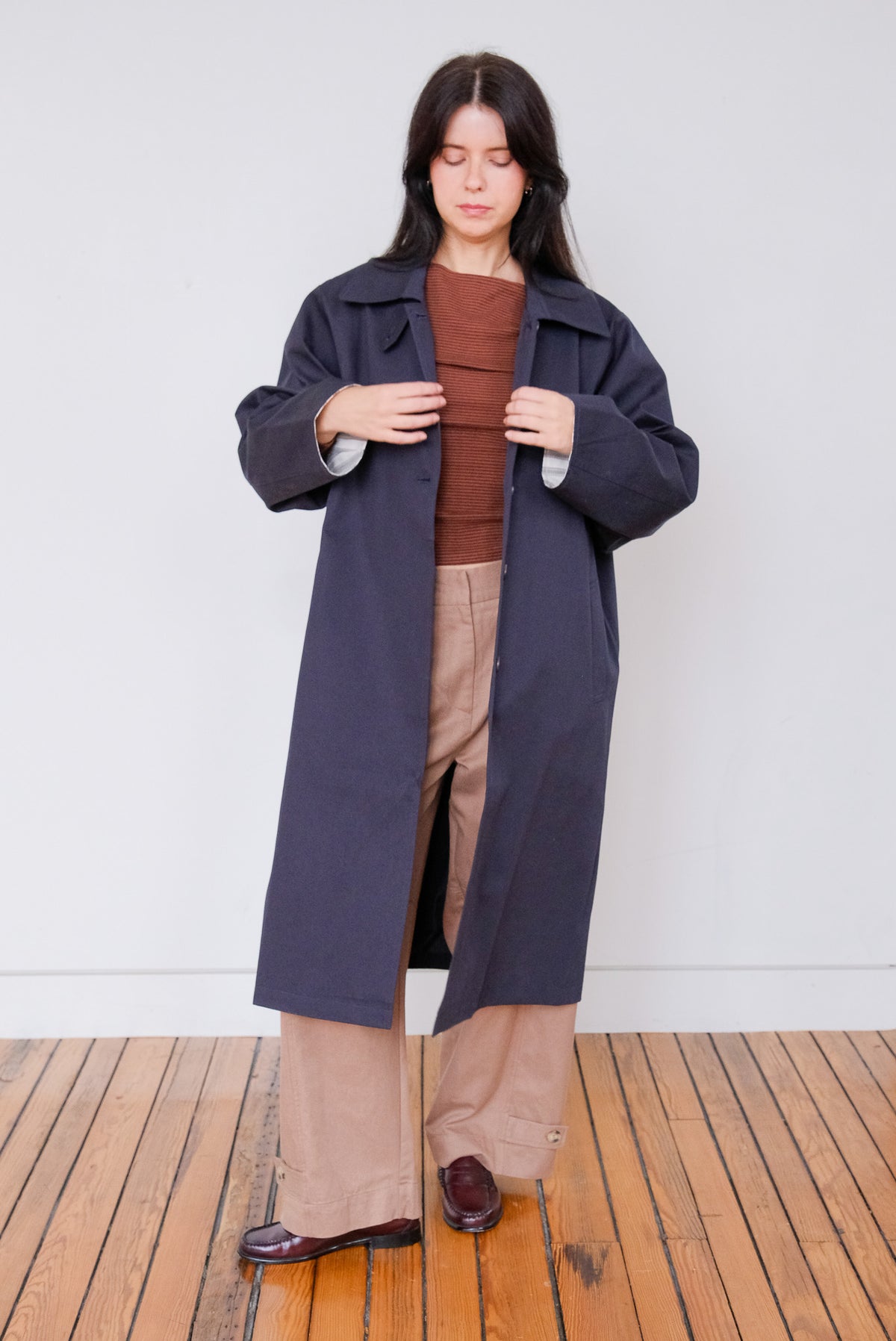 Macintosh Trench Coat with Striped Lining in Navy