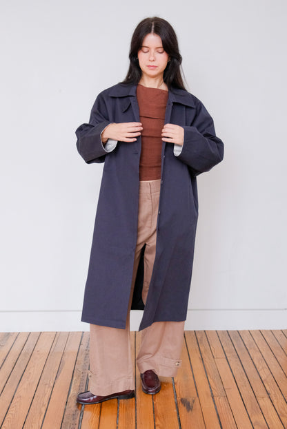 Macintosh Trench Coat with Striped Lining in Navy