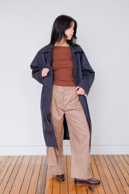 Macintosh Trench Coat with Striped Lining in Navy