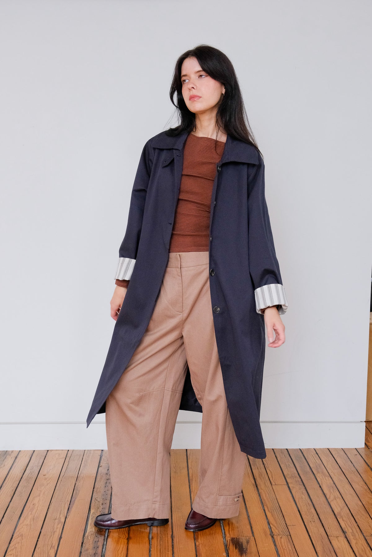 Macintosh Trench Coat with Striped Lining in Navy