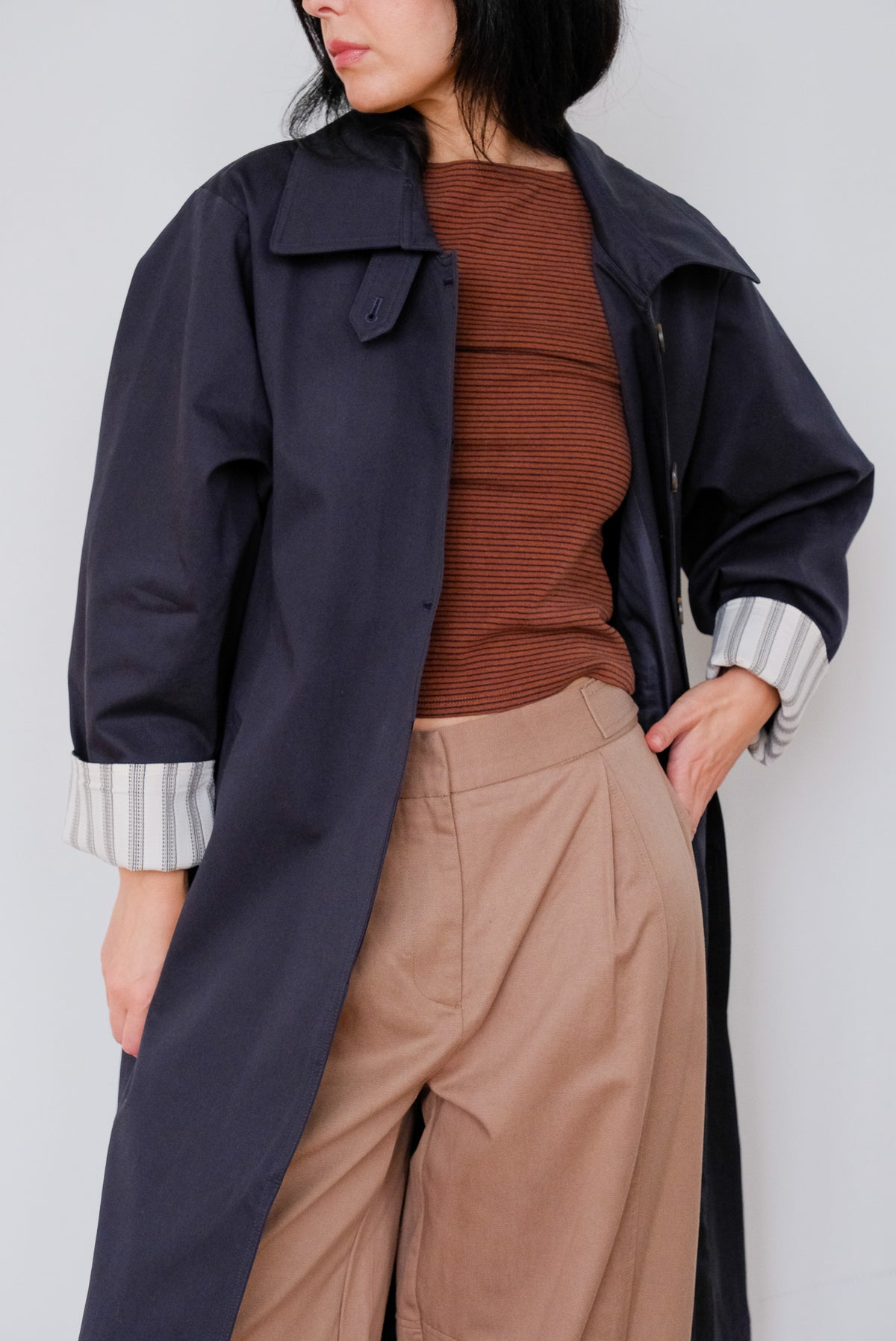 Macintosh Trench Coat with Striped Lining in Navy