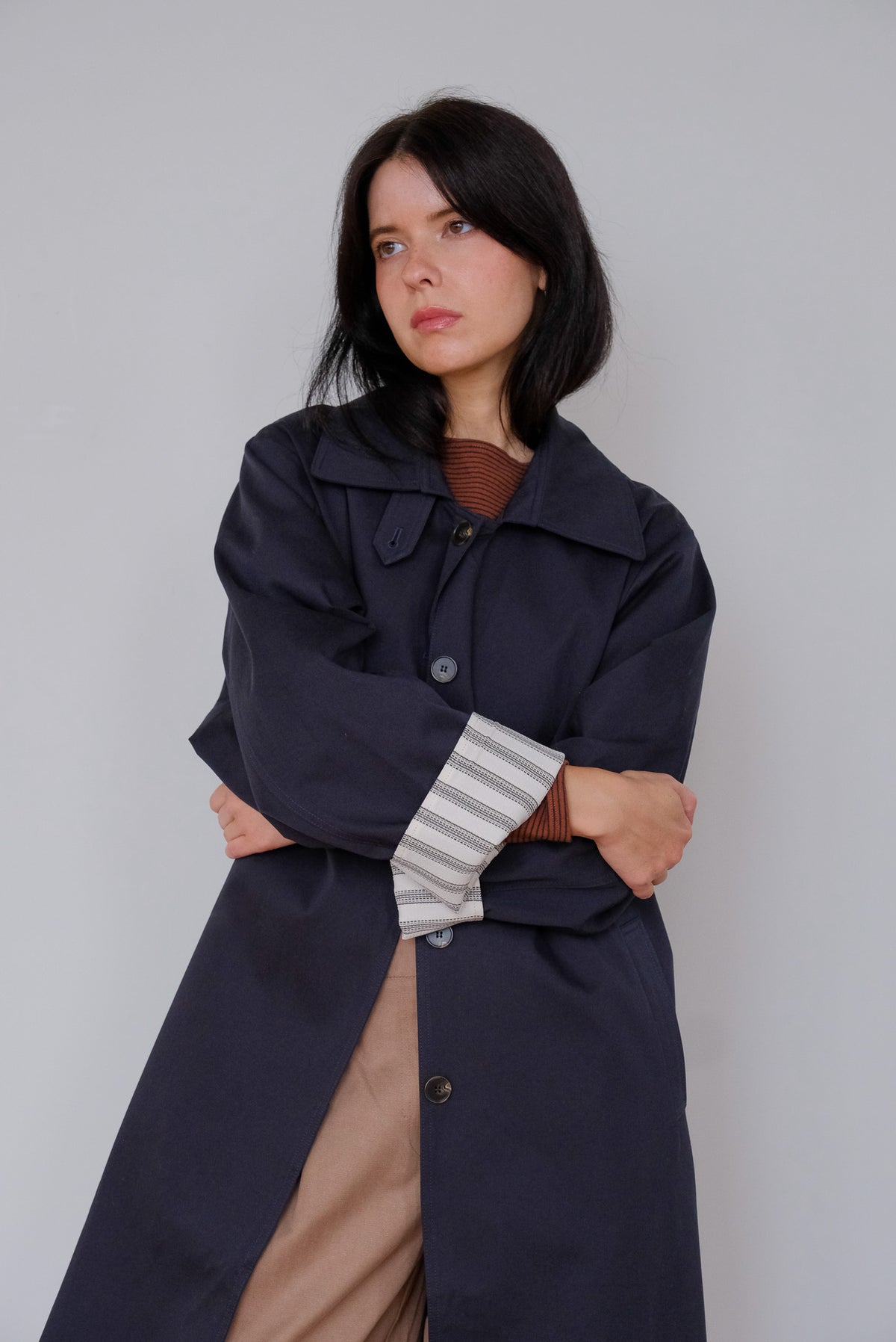 Macintosh Trench Coat with Striped Lining in Navy
