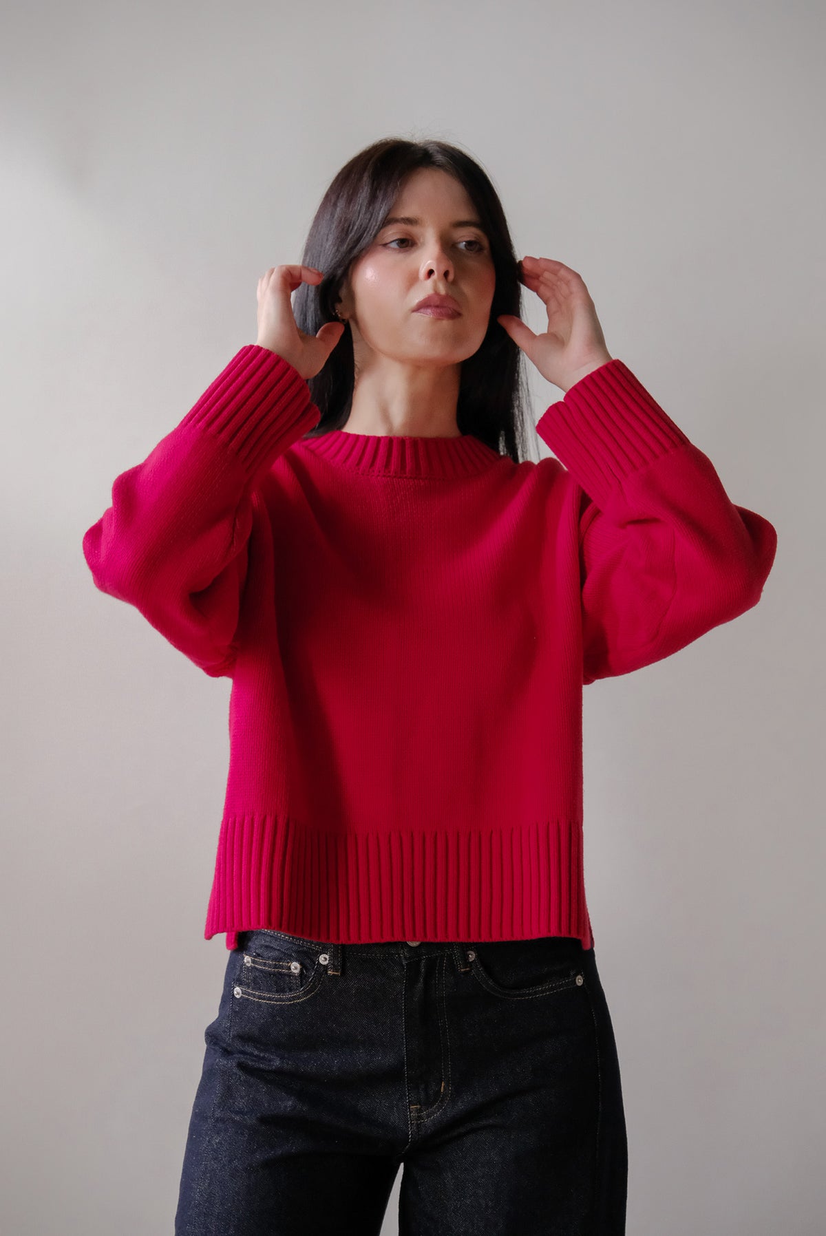 Asher Knit Crop Sweater in Red