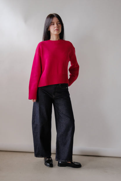 Asher Knit Crop Sweater in Red