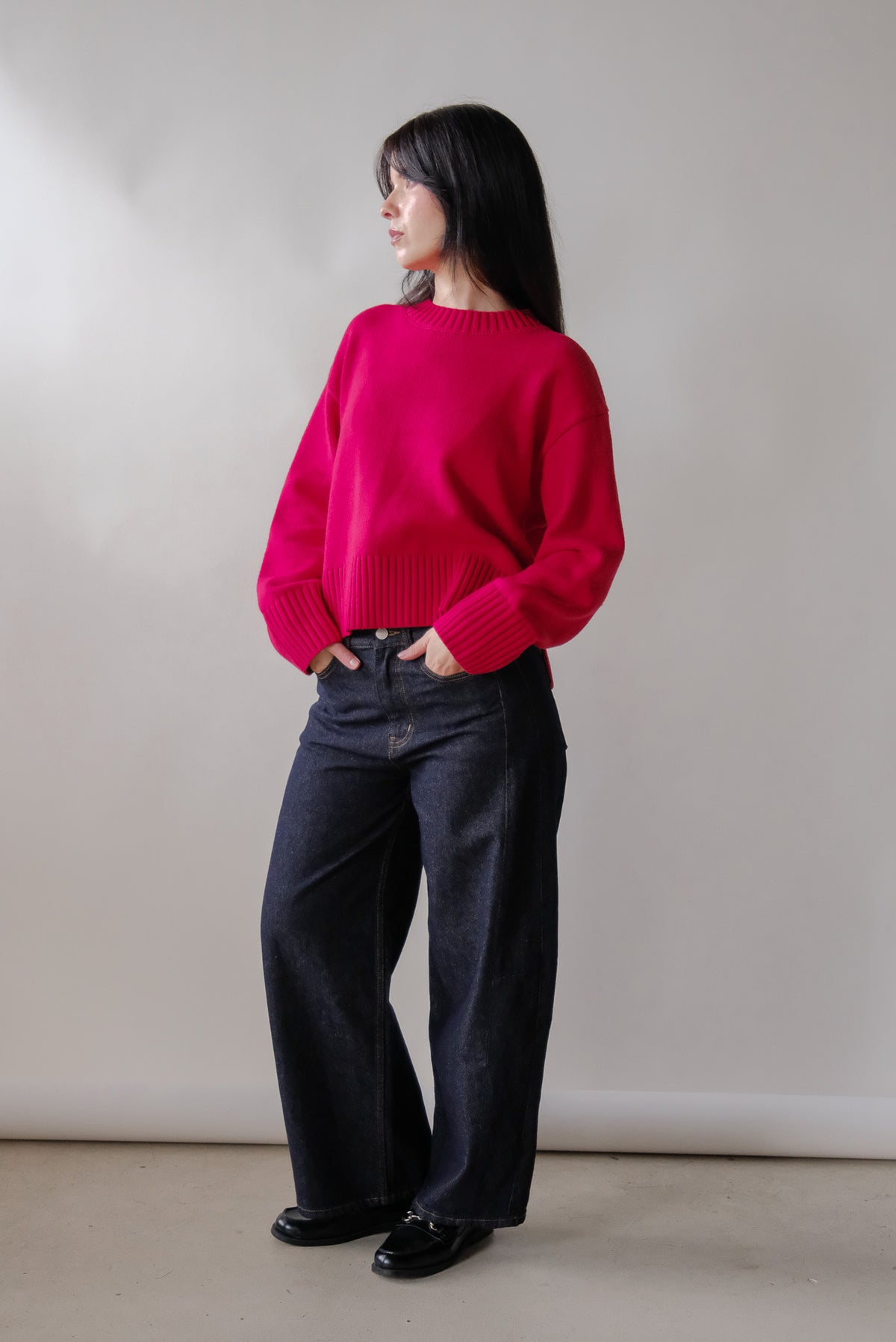 Asher Knit Crop Sweater in Red