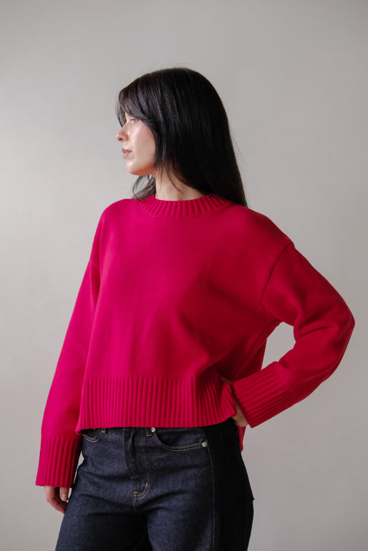 Asher Knit Crop Sweater in Red