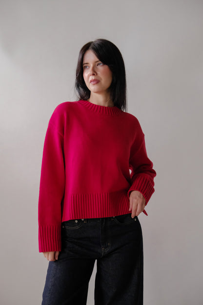 Asher Knit Crop Sweater in Red