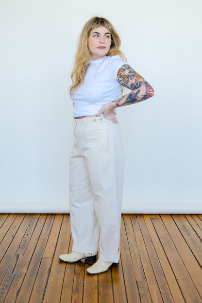 Cotton Barrel Pant in Cream