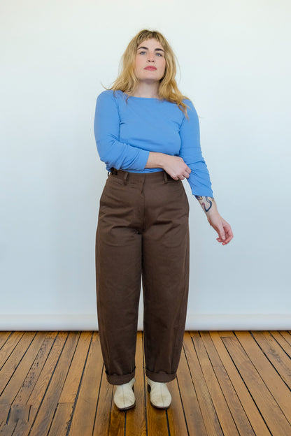 Cotton Barrel Pant in Chocolate
