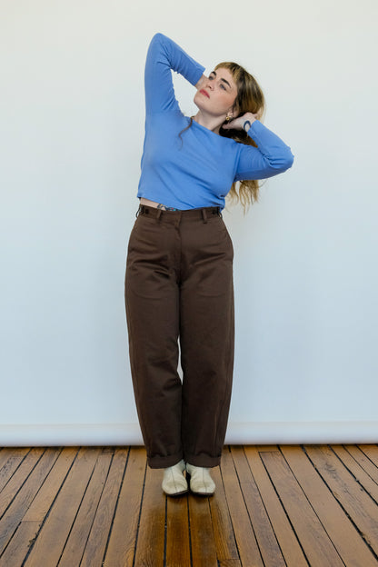 Cotton Barrel Pant in Chocolate
