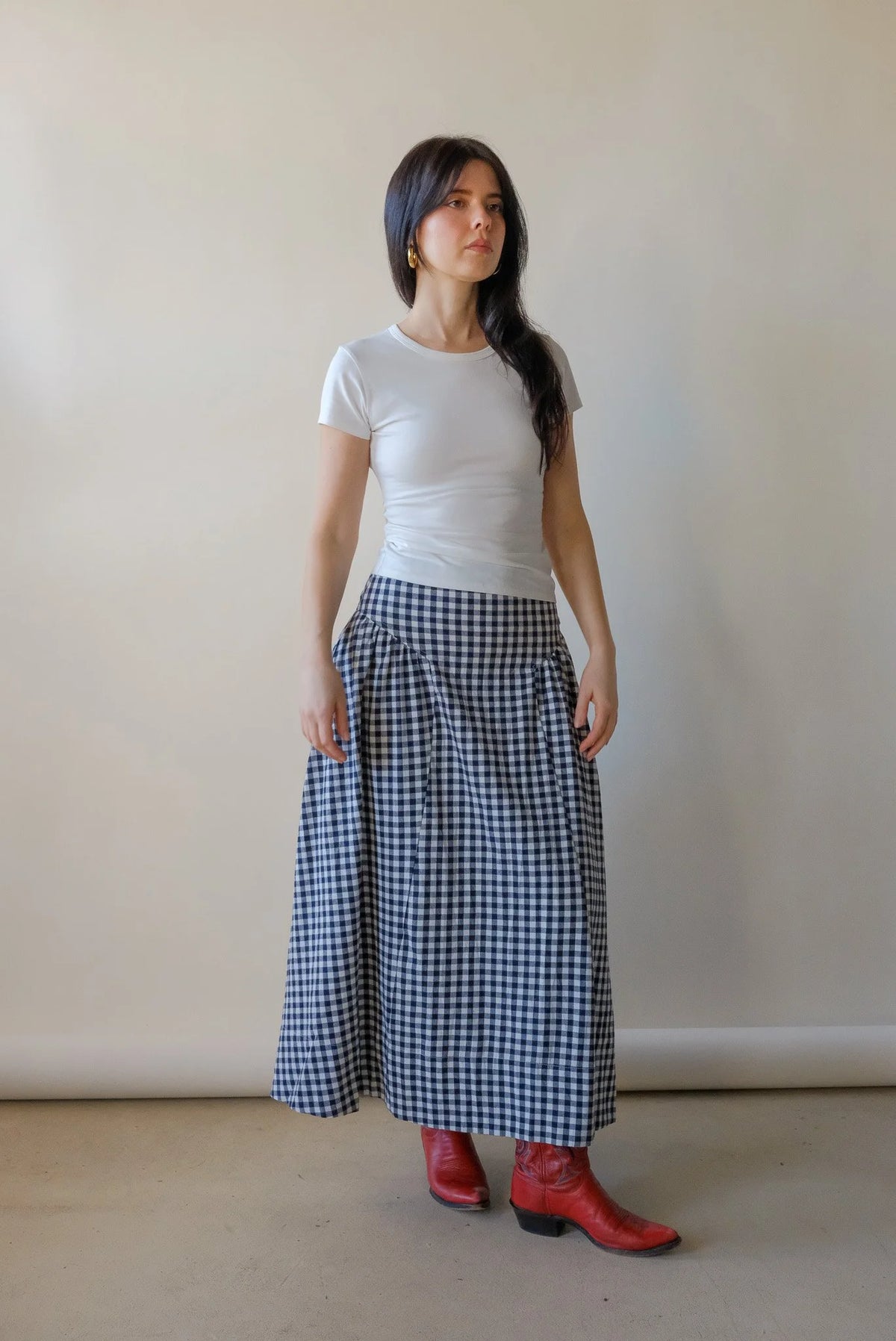 Skye Navy Gingham Skirt