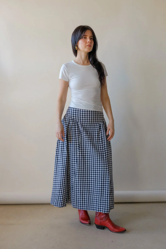 Skye Navy Gingham Skirt