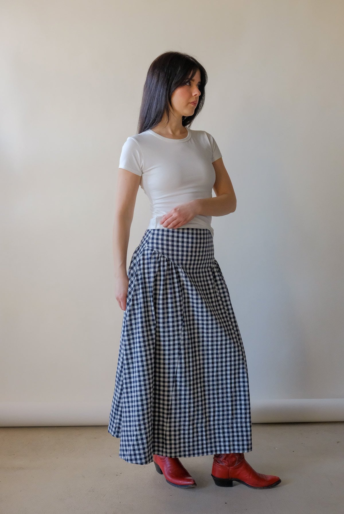 Skye Navy Gingham Skirt